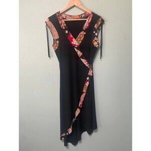 Vintage Bisou Jeans Women's Y2K 2000s Patterned Dress with Drawstrings